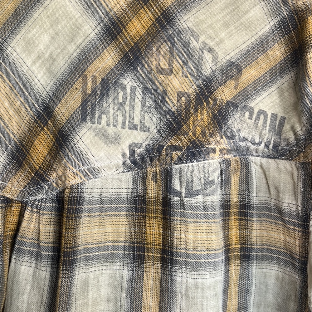 HARLEY DAVIDSON Short Sleeve Pearl Button Shirt in Gold Gray Plaid Womens 2XL - Picture 8 of 8